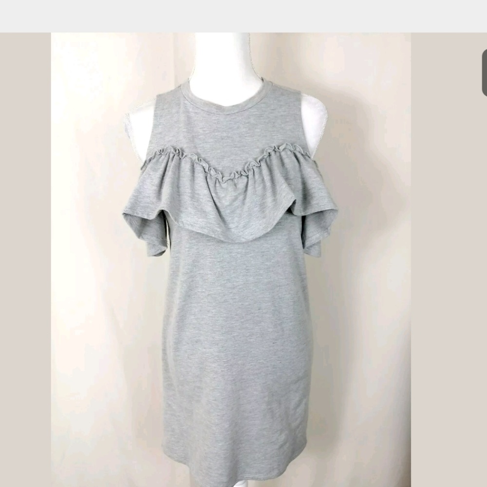 Gray ruffles cold open shoulder shift dres small